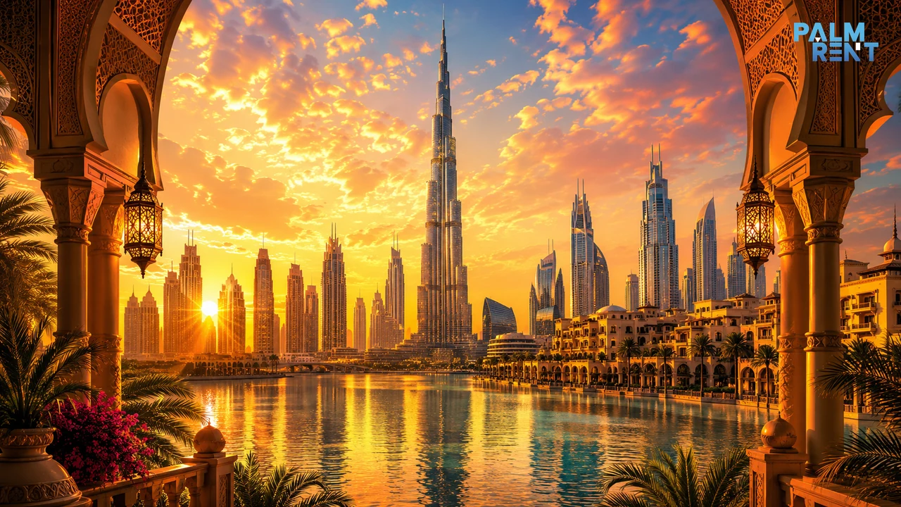 Burj Khalifa and Downtown Dubai skyline at golden hour