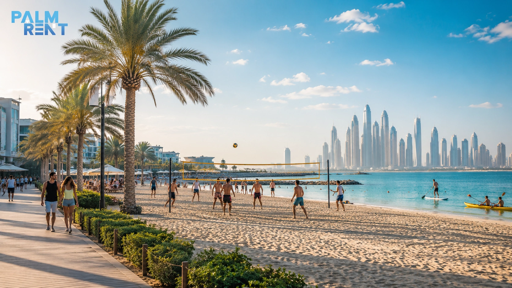 JBR Beach and Palm West Beach in Dubai with waterfront restaurants