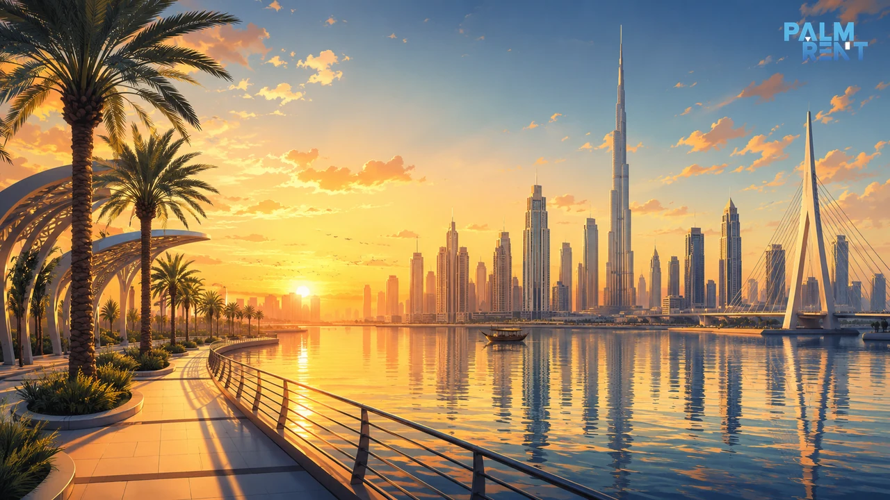 Seyahat fotoğrafları için Dubai Creek Harbour şehir silueti