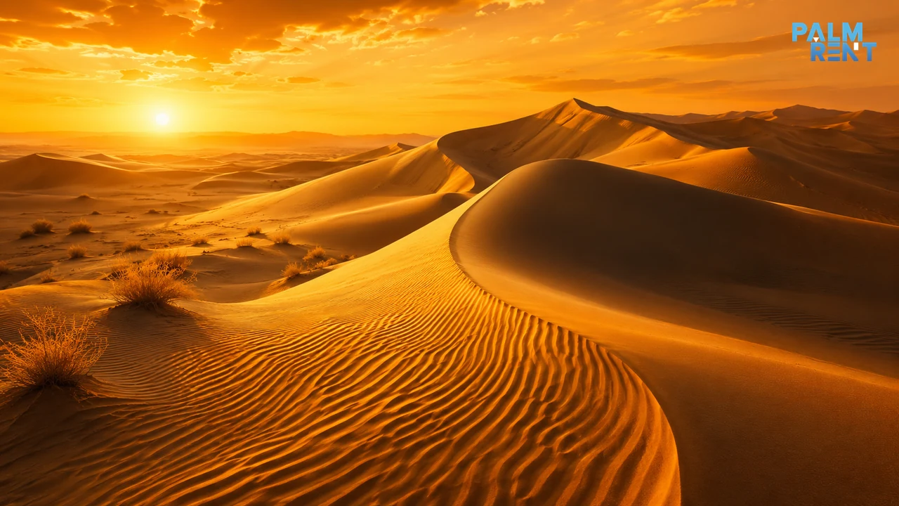Dubai desert dunes in golden light for travel photos