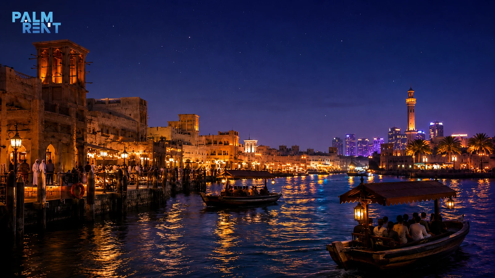 Gece Dubai Creek ve Old Dubai