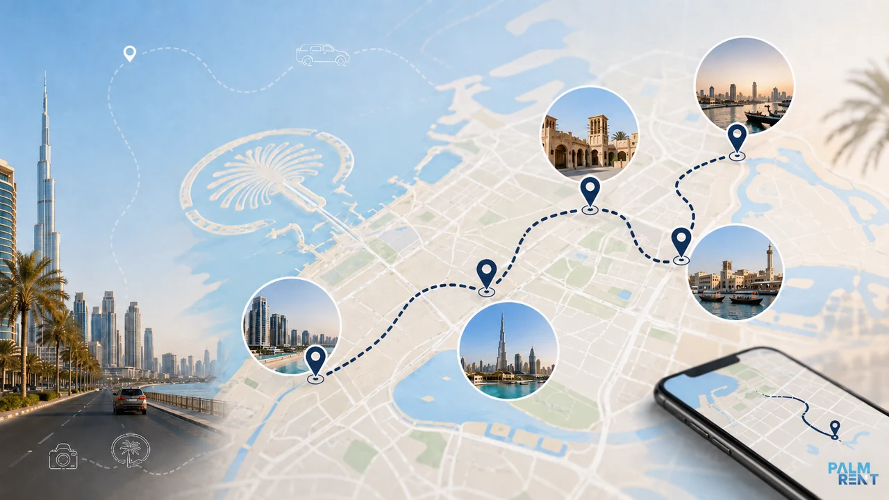 Dubai caddeleri ve mahalleleri için basit rota planlama haritası